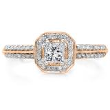 0.65 Carat (ctw) 10K Rose Gold Princess & Round Cut Diamond Ladies Bridal Halo Engagement Ring