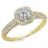 0.65 Carat (ctw) 10K Yellow Gold Princess & Round Cut Diamond Ladies Bridal Halo Engagement Ring