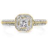0.65 Carat (ctw) 10K Yellow Gold Princess & Round Cut Diamond Ladies Bridal Halo Engagement Ring