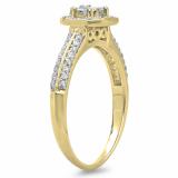 0.65 Carat (ctw) 10K Yellow Gold Princess & Round Cut Diamond Ladies Bridal Halo Engagement Ring