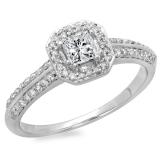 0.65 Carat (ctw) 14K White Gold Princess & Round Cut Diamond Ladies Bridal Halo Engagement Ring