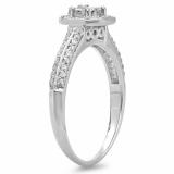 0.65 Carat (ctw) 14K White Gold Princess & Round Cut Diamond Ladies Bridal Halo Engagement Ring
