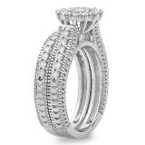 0.85 Carat (ctw) 10K White Gold Round Cut Diamond Ladies Vintage Style Bridal Cluster Engagement Ring With Matching Band Set