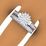 0.85 Carat (ctw) 10K White Gold Round Cut Diamond Ladies Vintage Style Bridal Cluster Engagement Ring With Matching Band Set