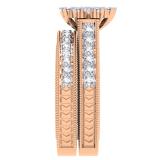 0.85 Carat (ctw) 14K Rose Gold Round Cut Diamond Ladies Vintage Style Bridal Cluster Engagement Ring With Matching Band Set