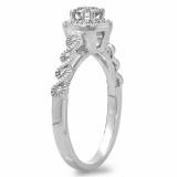 0.55 Carat (ctw) 10K White Gold Round Cut Diamond Ladies Bridal Vintage & Antique Milgrain Halo Style Engagement Ring 1/2 CT