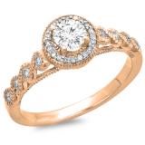 0.55 Carat (ctw) 14K Rose Gold Round Cut Diamond Ladies Bridal Vintage & Antique Milgrain Halo Style Engagement Ring 1/2 CT