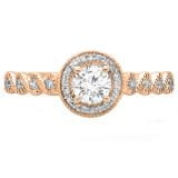 0.55 Carat (ctw) 14K Rose Gold Round Cut Diamond Ladies Bridal Vintage & Antique Milgrain Halo Style Engagement Ring 1/2 CT