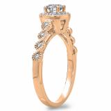 0.55 Carat (ctw) 14K Rose Gold Round Cut Diamond Ladies Bridal Vintage & Antique Milgrain Halo Style Engagement Ring 1/2 CT