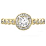 0.55 Carat (ctw) 14K Yellow Gold Round Cut Diamond Ladies Bridal Vintage & Antique Milgrain Halo Style Engagement Ring 1/2 CT