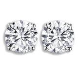 IGI Certified 1.01 Carat (ctw) 14K White Gold Round Cut White Diamond Ladies Solitaire Stud Earrings 1 CT