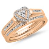 0.50 Carat (ctw) 10K Rose Gold Round Cut Diamond Ladies Heart Shaped Bridal Engagement Ring With Matching Band Set 1/2 CT