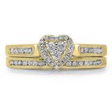 0.50 Carat (ctw) 10K Yellow Gold Round Cut Diamond Ladies Heart Shaped Bridal Engagement Ring With Matching Band Set 1/2 CT
