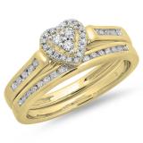 0.50 Carat (ctw) 14K Yellow Gold Round Cut Diamond Ladies Heart Shaped Bridal Engagement Ring With Matching Band Set 1/2 CT