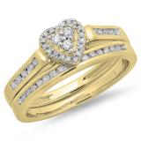 0.50 Carat (ctw) 18K Yellow Gold Round Cut Diamond Ladies Heart Shaped Bridal Engagement Ring With Matching Band Set 1/2 CT