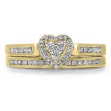 0.50 Carat (ctw) 18K Yellow Gold Round Cut Diamond Ladies Heart Shaped Bridal Engagement Ring With Matching Band Set 1/2 CT