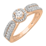 0.80 Carat (ctw) 14K Rose Gold Round Cut Diamond Ladies Bridal Vintage Halo Style Engagement Ring 3/4 CT