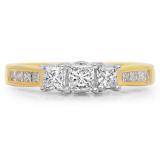 1.05 Carat (ctw) 10K Two Tone Gold Princess & Round Cut Diamond Ladies Bridal 3 Stone Engagement Ring 1 CT