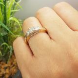1.05 Carat (ctw) 10K Two Tone Gold Princess & Round Cut Diamond Ladies Bridal 3 Stone Engagement Ring 1 CT
