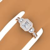 0.75 Carat (ctw) 10K Rose Gold Princess & Round Cut Diamond Ladies Bridal 3 Stone Halo Engagement Ring 3/4 CT
