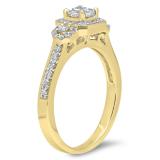 0.75 Carat (ctw) 10K Yellow Gold Princess & Round Cut Diamond Ladies Bridal 3 Stone Halo Engagement Ring 3/4 CT