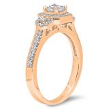 0.75 Carat (ctw) 14K Rose Gold Princess & Round Cut Diamond Ladies Bridal 3 Stone Halo Engagement Ring 3/4 CT