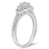 0.75 Carat (ctw) 18K White Gold Princess & Round Cut Diamond Ladies Bridal 3 Stone Halo Engagement Ring 3/4 CT