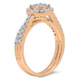 0.80 Carat (ctw) 10K Rose Gold Round & Baguette Cut Diamond Ladies Cluster Bridal Engagement Ring With Matching Band Set 3/4 CT