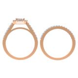 0.80 Carat (ctw) 10K Rose Gold Round & Baguette Cut Diamond Ladies Cluster Bridal Engagement Ring With Matching Band Set 3/4 CT