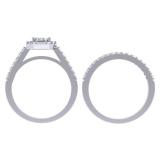 0.80 Carat (ctw) 10K White Gold Round & Baguette Cut Diamond Ladies Cluster Bridal Engagement Ring With Matching Band Set 3/4 CT
