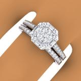 0.80 Carat (ctw) 10K White Gold Round & Baguette Cut Diamond Ladies Cluster Bridal Engagement Ring With Matching Band Set 3/4 CT