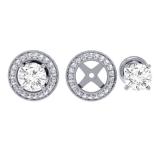 0.55 Carat (ctw) 10K White Gold Round Cut Diamond Milgrain Removable Jackets For Stud Earrings 1/2 CT