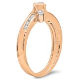 0.60 Carat (ctw) 10K Rose Gold Princess & Round Cut Diamond Ladies Bridal Swirl Engagement Ring With Matching Band Set