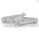 0.60 Carat (ctw) 10K White Gold Princess & Round Cut Diamond Ladies Bridal Swirl Engagement Ring With Matching Band Set