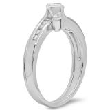 0.60 Carat (ctw) 10K White Gold Princess & Round Cut Diamond Ladies Bridal Swirl Engagement Ring With Matching Band Set