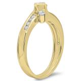 0.60 Carat (ctw) 10K Yellow Gold Princess & Round Cut Diamond Ladies Bridal Swirl Engagement Ring With Matching Band Set