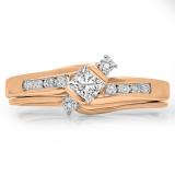 0.60 Carat (ctw) 18K Rose Gold Princess & Round Cut Diamond Ladies Bridal Swirl Engagement Ring With Matching Band Set