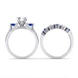 1.85 Carat (ctw) 10K White Gold Round Blue & White Sapphire Ladies 3 Stone Bridal Engagement Ring Matching Band Set