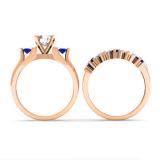 1.85 Carat (ctw) 14K Rose Gold Round Blue & White Sapphire Ladies 3 Stone Bridal Engagement Ring Matching Band Set