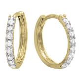 0.20 Carat (ctw) 10K Yellow Gold Round White Diamond Huggie Hoop Earrings 1/5 CT