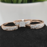 Round White Diamond Square Shape Head Matching Wedding Trio Ring Set for Him & Her (0.33 ctw, Color I-J, Clarity I2-I3) in 10K Rose Gold
