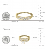 Round White Diamond Square Shape Head Matching Wedding Trio Ring Set for Him & Her (0.33 ctw, Color I-J, Clarity I2-I3) in 10K Yellow Gold