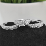 Round White Diamond Square Shape Head Matching Wedding Trio Ring Set for Him & Her (0.33 ctw, Color I-J, Clarity I1-I2) in 14K White Gold