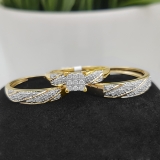 Round White Diamond Square Shape Head Matching Wedding Trio Ring Set for Him & Her (0.33 ctw, Color I-J, Clarity I1-I2) in 14K Yellow Gold