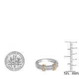 0.45 Carat (ctw) 10K Two Tone Gold Round Diamond Ladies Double Row Anniversary Wedding Band 1/2 CT