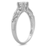 0.60 Carat (ctw) 10K White Gold Round Cut Diamond Ladies Bridal Vintage Style Engagement Ring