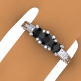 0.75 Carat (ctw) Sterling Silver Round Cut Black & White Diamond Ladies Bridal 3 Stone Engagement Promise Ring 3/4 CT