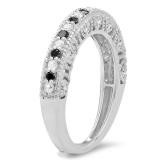 0.40 Carat (ctw) Sterling Silver Round Black & White Diamond Ladies Milgrain Style Anniversary Wedding Band