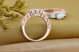 1.50 Carat (ctw) 14K Rose Gold Round Cut Diamond Ladies Vintage 3 Stone Bridal Engagement Ring With Matching 4 Stone Wedding Band Set 1 1/2 CT