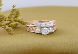 1.50 Carat (ctw) 14K Rose Gold Round Cut Diamond Ladies Vintage 3 Stone Bridal Engagement Ring With Matching 4 Stone Wedding Band Set 1 1/2 CT